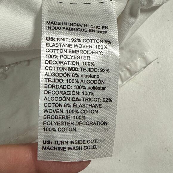 Chicos M Ruffle Bell Sleeve Top White Crewneck 3/4 Sleeve Cotton Blend Boxy - Picture 7 of 9